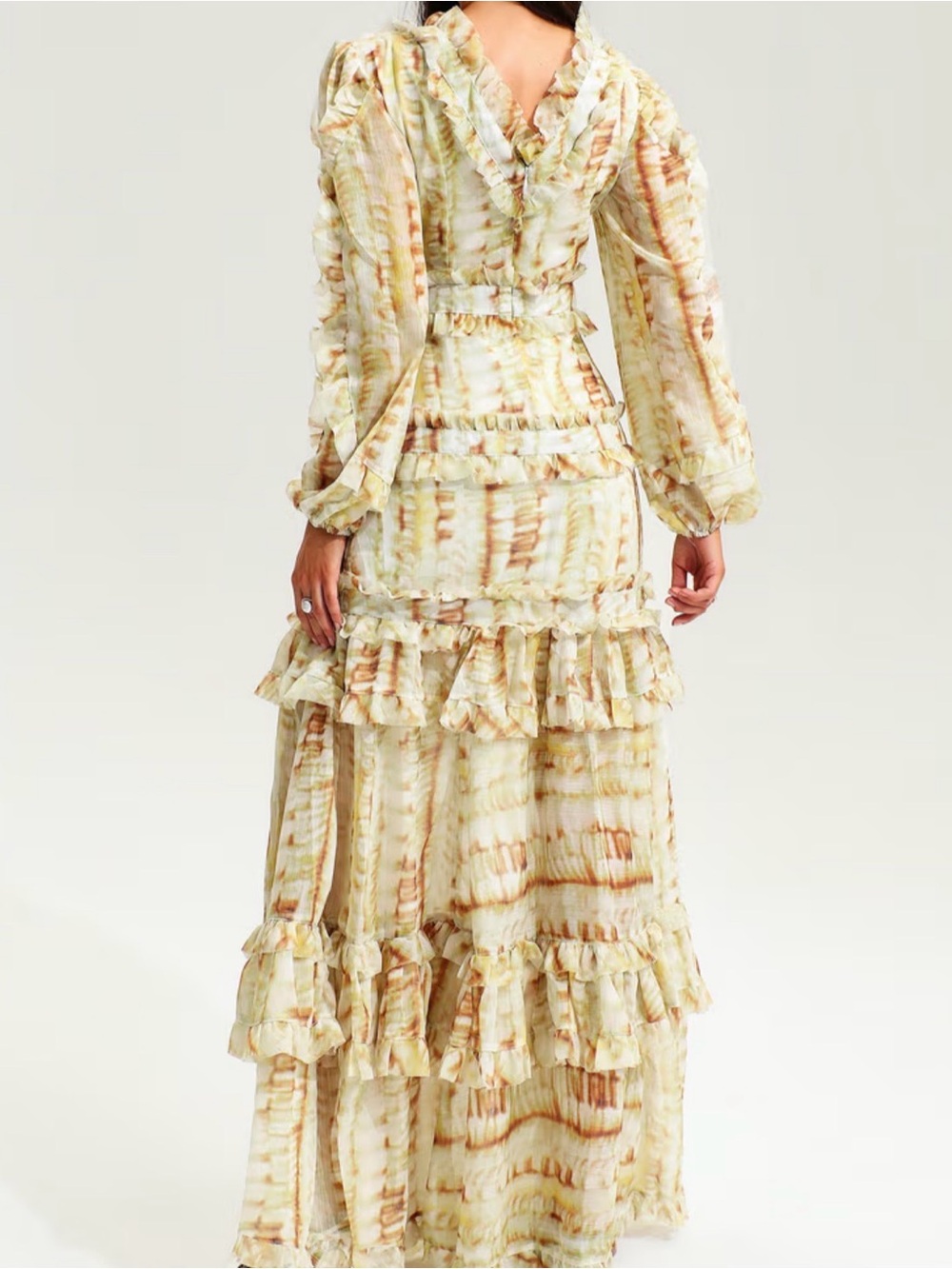 V-Neck Puff Sleeve Tiered Ruffle Hem Maxi Dress - Picture 3 of 6
